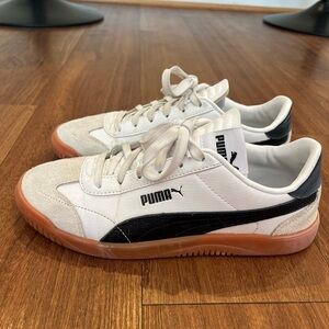 Puma Palermo White and Black Sneakers with Gum Soles